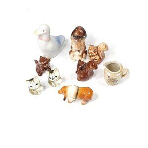 Vintage Lot of 9 Miniature Small Kittens‎ Cats Squirrels Duck Vase Ceramic Bone